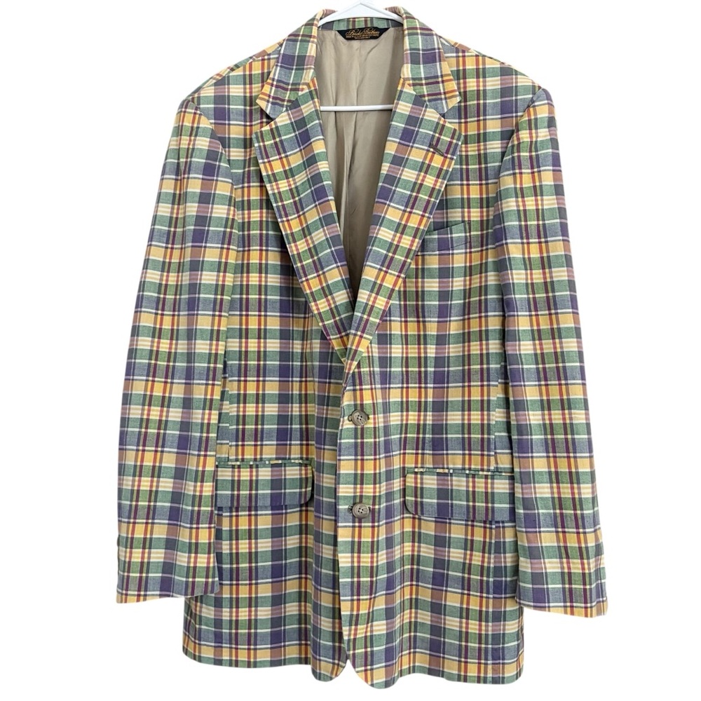 Vintage Brooks Brothers Plaid Derby Bold Sport Blazer USA Preppy Size 42R